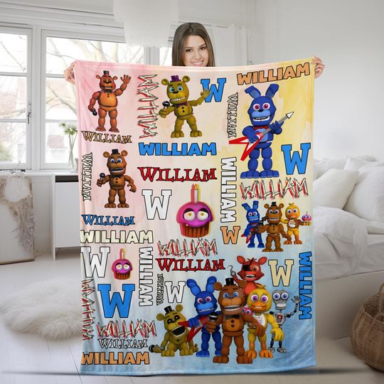FNAF Baby Blanket - Custom Name Birthday or Anniversary Gift for Kids