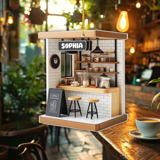 Discover Personalized Coffee Shop Acrylic Ornament with Name, Custom  Caf Christmas Decoration, Gift for Coffee Lovers and Caf Owners