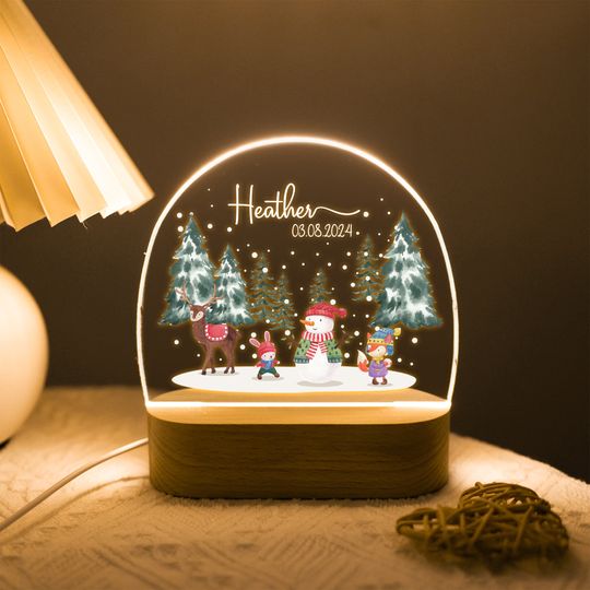 Discover Personalized Snowman & Reindeer Shaped Night Light, Bedroom Bedside Decor, Cute Animal Baby Night Lamp