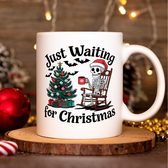 Discover Just Waiting for Christmas Mug, Skeleton Mug, Christmas Gift Mug, Gift Mug, Coffee Mug, Tea Mug, Coffee Lover Gift, Christmas Present