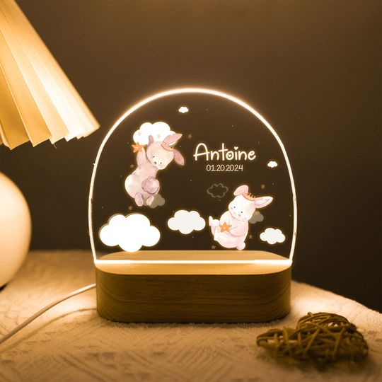 Discover Personalized Name Night Light, Baby Nursery Bedside Lamp, Cute Animal Shape, Baby Shower Gift