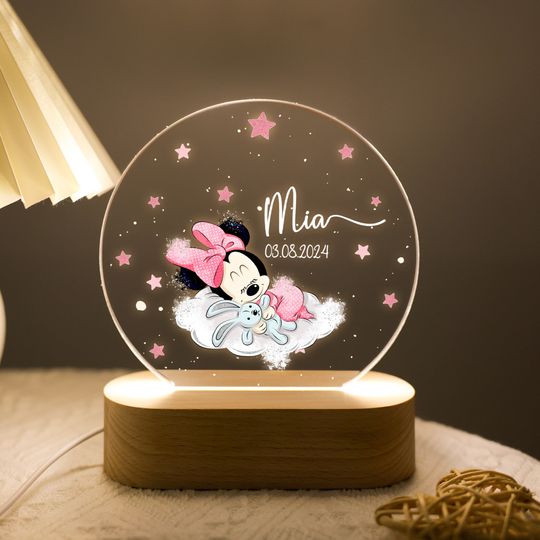 Discover Custom Animal Shape Night Light with Acrylic Base, Baby and Kids LED Light, Bedside Lamp for Nursery and Gifts