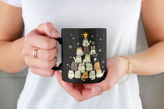 Discover Cute Cat Christmas Mug, Cat Christmas Tree, Christmas Cat Gift, Funny Cat Present, Cat Lover Christmas, Cat Tea Cup