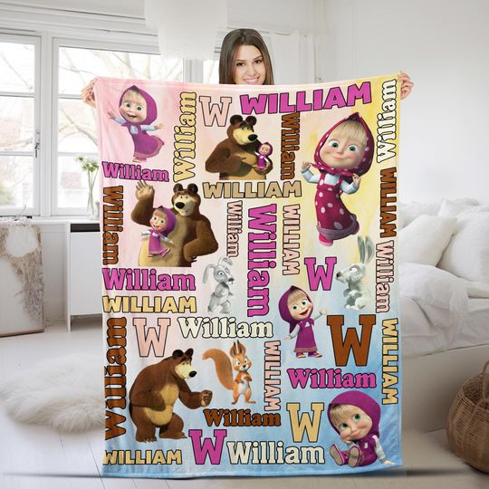 Discover Marsha And Bear Blanket/Marsha And Bear Velvet Blanket/Marsha And Bear Cartoon Blanket/Movie Character Blanket/Cute Cartoon Blanket OGWC12