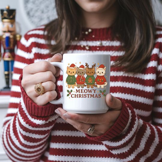 Discover Meowy Christmas Mug, Cute Christmas Mug, Christmas Cats Mug, Cat Lover Gift, Cat Mom Gift, Christmas Gift, Holiday Mug, Christmas Mug