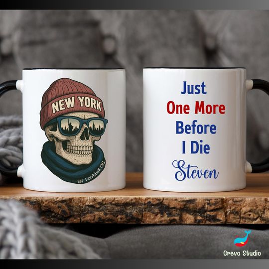 Discover New York Football Coffee Mug, Custom NY Giant Skull Coffee Cup, Gift for Fans