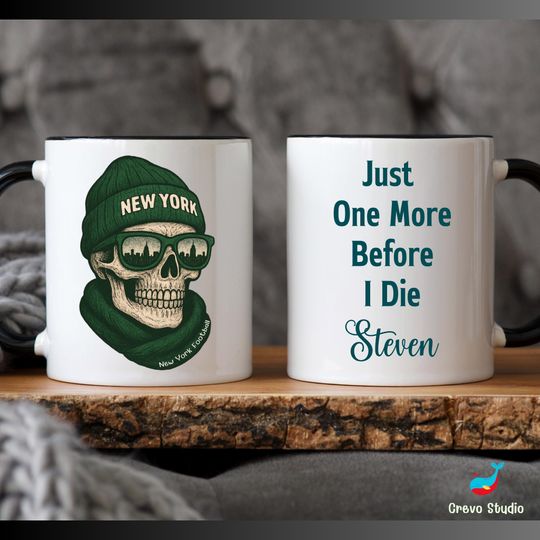 Discover New York Football Skull Coffee Mug, Custom NY Coffee Cup, Gift for Jet Fan
