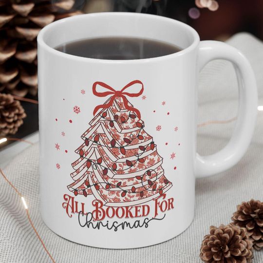 Book Lover Christmas Mug: Bookish Coquette Toile Holiday Mug 11oz and 15oz