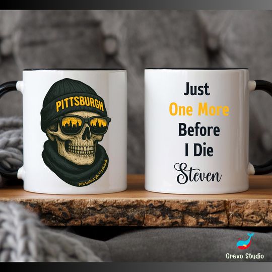Discover Pittsburgh Football Skull Mug, Personalized Steeler Coffee Cup, Custom Name Fan Gift