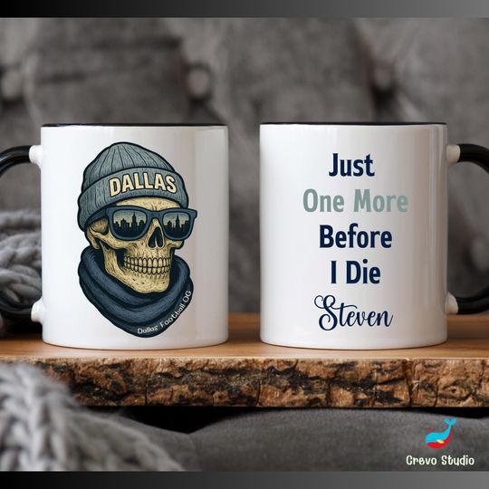 Discover Dallas Football Skull Mug, Personalized Dallas Coffee Cup, Custom Name Fan Gift