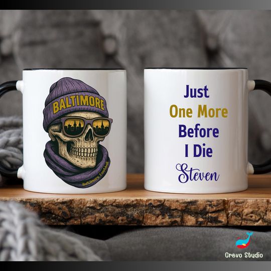 Discover Baltimore Football Skull Mug, Personalized Raven Coffee Cup, Custom Name Fan Gift
