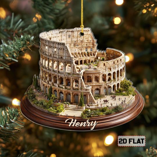 Discover 2D FLAT Custom Colosseum Christmas Acrylic Ornament, Colosseum Rome Italy Decor, Italian Ornament for Travelers, Europe Travel Vacation Gift