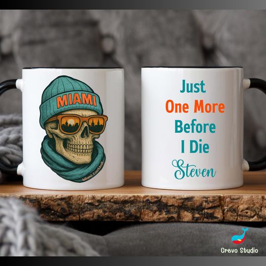 Discover Miami Football Skull Mug, Personalized Dolphin Coffee Cup, Custom Name Fan Gift