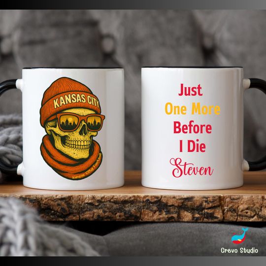 Discover Kansas City Football Skull Mug, Personalized Chief Coffee Cup, Custom KC Name Fan Gift
