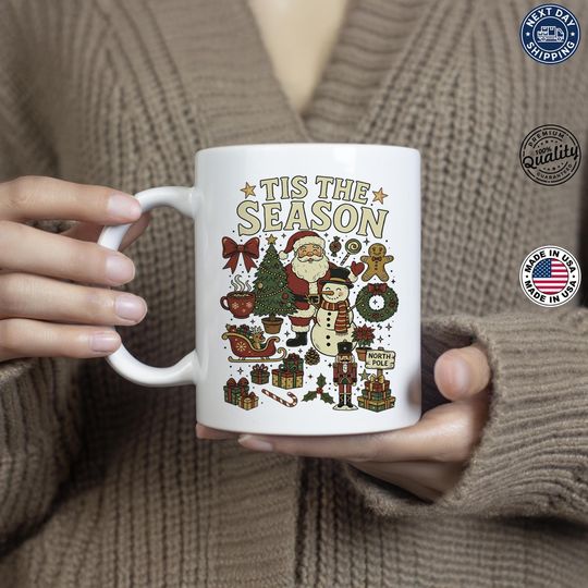 Discover Tis The Season Christmas Mug, Vintage Holiday Coffee Mug, Retro Holiday Drinkware, Christmas Lover Coffee Cup, Holiday Season Coffee Cup