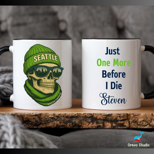 Discover Seattle Football Skull Mug, Personalized Seattle Coffee Cup, Custom Name Fan Gift