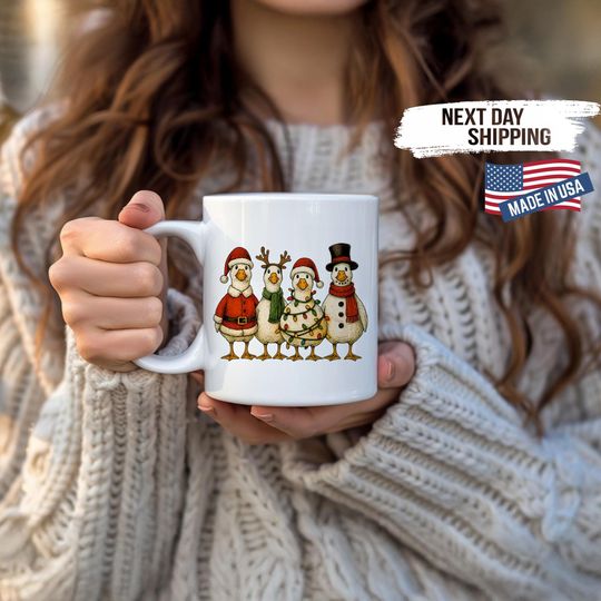 Discover Funny Christmas Goose Coffee Mug, Cute Holiday Mug, Festive Farm Animal Coffee Mug, Santa Hat Goose   Mug, Winter Christmas Goose Coffee Mug