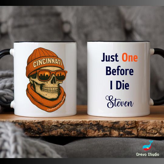 Discover Cincinnati Football Skull Coffee Mug, Personalized Cincy Cup, Custom Name Fan Gift
