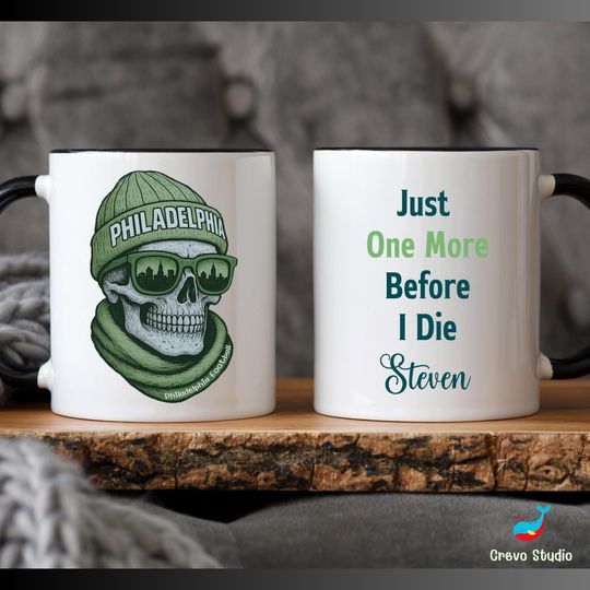 Discover Philadelphia Football Skull Coffee Mug, Personalized Name Philly Cup, Custom Bird Gang Fan Gift
