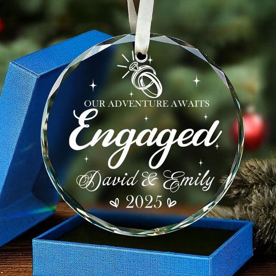 Engagement Acrylic Ornament 2025 - Personalized Engaged Glass Christmas Gift - Custom Couples Christmas Tree Creamic Decoration