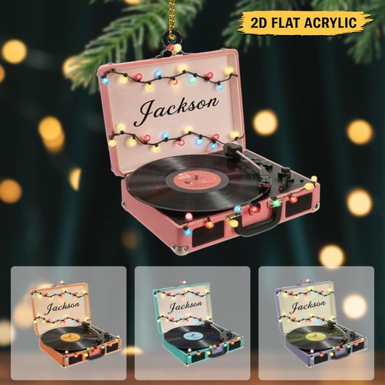 Discover Personalized Record Player Ornament Acrylic | Custom Turntable Christmas Tree Decor | Gift for Music Lovers, Retro Fans or DJs