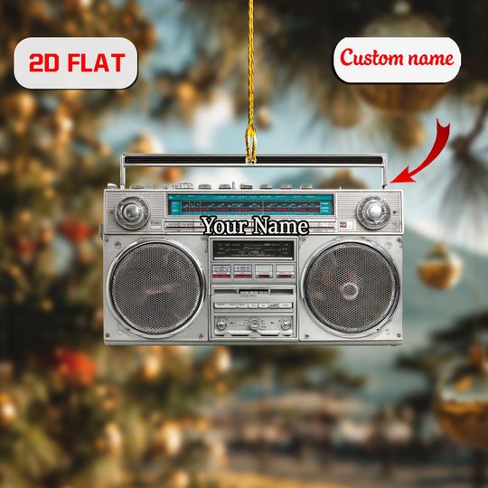 Discover Custom 2D Flat Acrylic Christmas Ornament, Personalized Boombox Retro Gift, Vintage Radio Decoration, Music Lover Holiday Keepsake