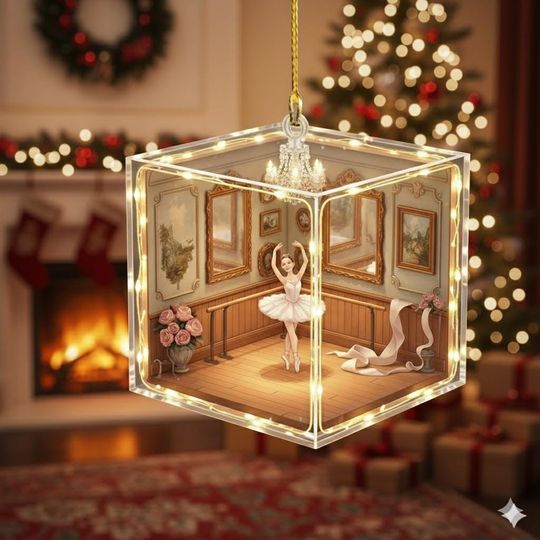 Discover Ballerina Book Nook Acrylic Christmas Ornament