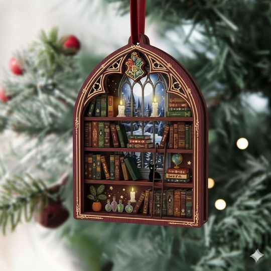 Book Lover Christmas Acrylic Ornament, Christmas Reading Room Ornament, Book Lover Gift, Book Club Ornament, Academic Bookish Ornament