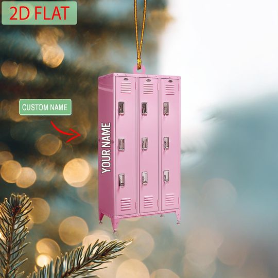 Discover Personalized Locker Ornament, Custom Name 2D Acrylic Christmas Decoration, School Gift for Student or Teacher, Cute Pink Xmas Ornament