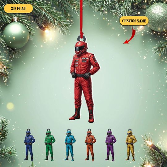 Discover Personalized Race Car Driver 2D Flat Acrylic Ornament, Custom Name Racing Suit Christmas Decor, Motorsports Fan Holiday Gift,Racing Ornament