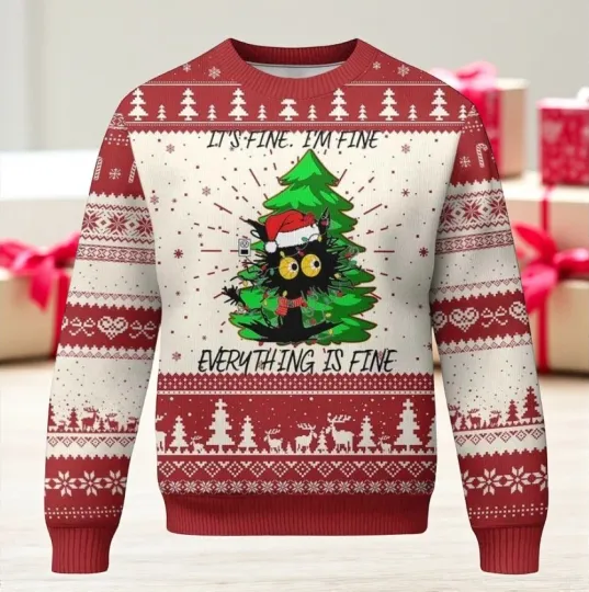 Discover Black Cat Ugly Christmas Sweater For Men & Women, Xmas Funny Sweater S-5XL