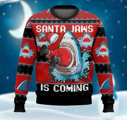 Discover Santa Jaws Is Coming Ugly Christmas Sweater Xmas Gift 2025