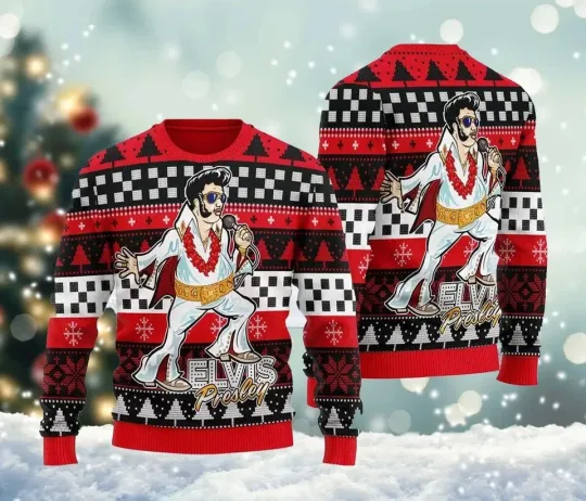 Discover BG Elvis Presley Meme Ugly Christmas Sweater, King of Rock Sweatshirt, Rock n Ro