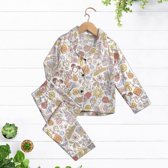 Discover Disneyland Trip Pajama Set for Adults, Book Lover Sleepwear, Princess Crown Nightwear