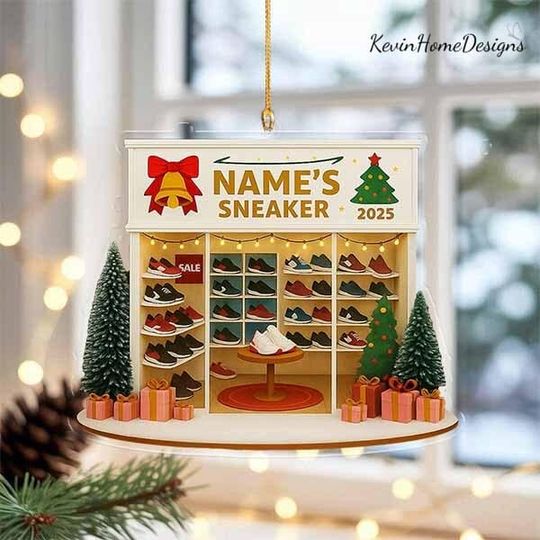 Discover Personalized Sneaker Shop Ornament: Christmas Acrylic, 2025, Custom Name