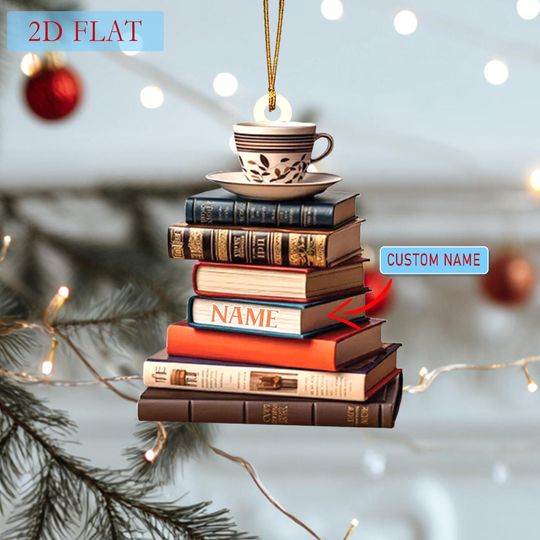 Discover Personalized Book Stack Ornament: Custom Name Acrylic Ornament