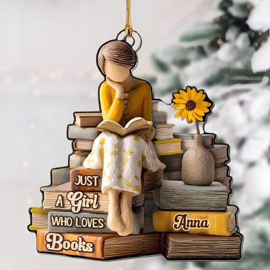Discover Personalized Book Lover 2D Ornament, Just A Girl Who Loves Books Acrylic Gift, Custom Reading Themed X-Mas Ornament, Cozy Bibliophile Decor