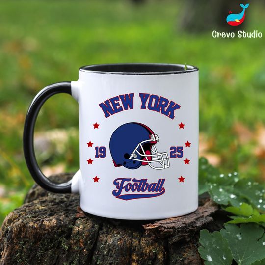 Discover New York Football Mug, Custom Coffee Cup Gift, Personalized Name for NY Giant Fan
