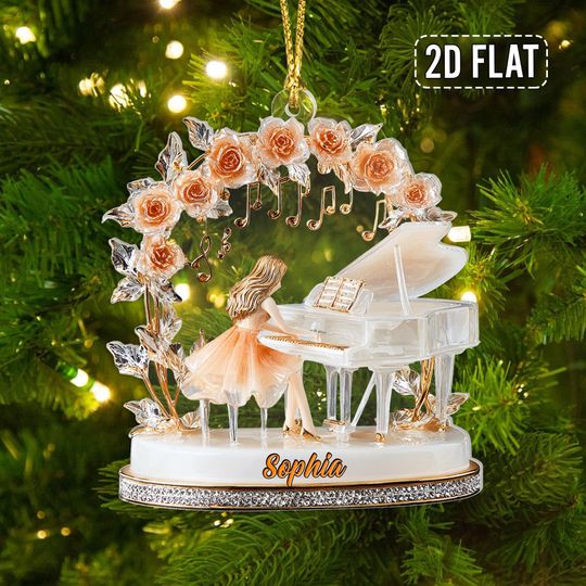 Discover Personalized Girl Piano Ornament, Custom Name Music Ornament, 2D Flat Acrylic Ornament for Pianist or Music Lover Gift, Piano Teacher Gift