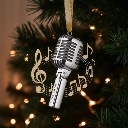 Personalized Microphone Ornament with Name, Custom Acrylic Christmas Tree Decoration 2025, Gift for Singers, Musicians, and Music Lovers