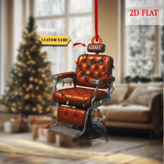 Discover Flat 2D Ornament Acrylic Gift For Baber Shop Owner, Custom Name Barber Chair Christmas Ornament, Christmas Tree Hanging Decor