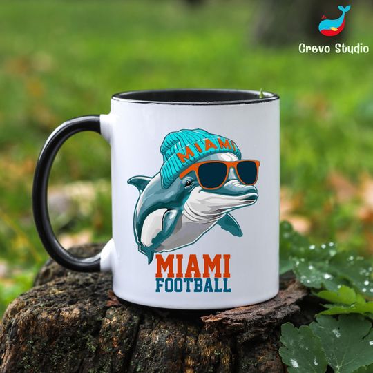 Discover Miami Football Mug, Custom Coffee Cup Gift, Personalized Name for Dolphin Fan