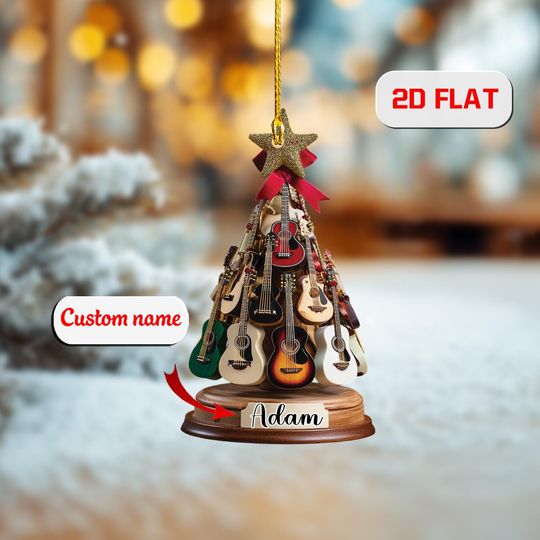 Discover Custom Guitar Christmas Tree Ornament 2D Flat, Personalized Music Ornament, Acrylic Ornament Gift for Guitarist, Music Lover Decoration