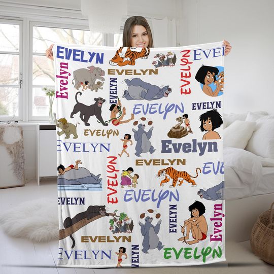 Discover Personalized Watercolor Disney The Jungle Book Blanket, Custom Name Mowgli Baloo Baby Blanket, Birthday Gift, WDW Disneyland Gifts SKYR13