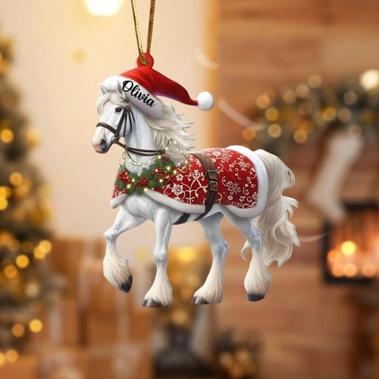 Discover Christmas Horse 2D Flat Ornament, Personalized Acrylic Equestrian Keepsake, Holiday Farm Gift