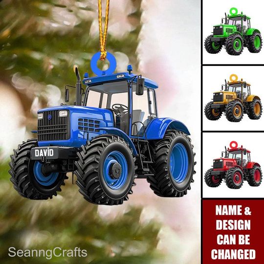 Discover Custom Name Tractor Ornament, Personalized Acrylic Christmas Ornament for Farmers and Country Lovers, Cute Farm Vehicle Keepsake Gift