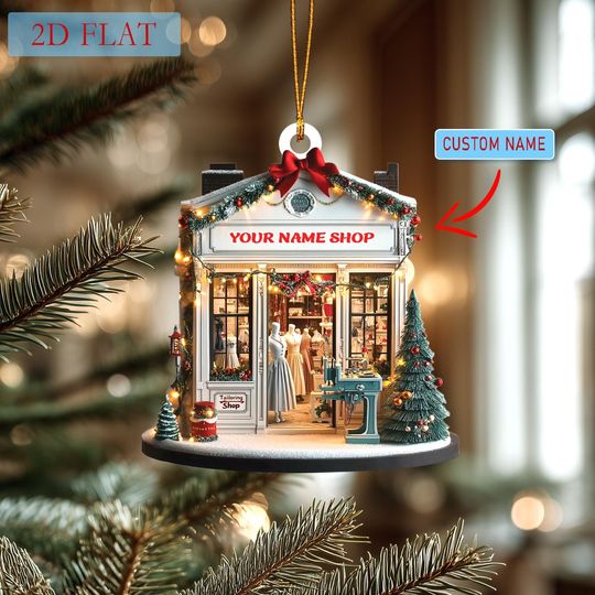 Discover Personalized Boutique Shop Ornament, Custom Store Name 2D Acrylic Christmas Decoration, Small Business Owner Gift, Tailor Xmas Tree Ornament