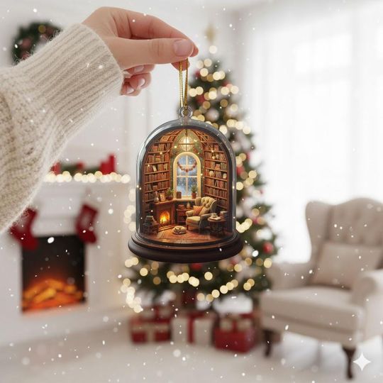 Book Christmas Acrylic Ornament, Christmas Reading Room Ornament, Book Lover Gift, Book Club Ornament, Academic Bookish Ornament