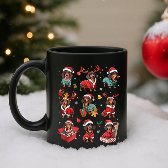 Discover Dachshund Christmas Mug, Wiener Dog Holiday Cup, Cute Sausage Dog Xmas Cute Mug, Merry Christmas Mug, Funny Pet Lover Gift