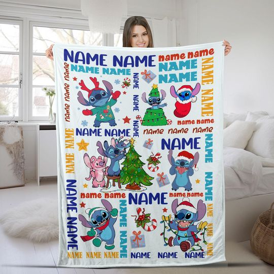 Discover Personalized Stitch Cartoon Blanket, Christmas Blanket, Custom Blanket, Adults Blanket, Birthday Gifts, Custom Name Blanket SK2E16